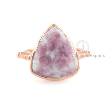 Bague en argent sterling 925, bague en or jaune pierre lépidolite pour grossiste